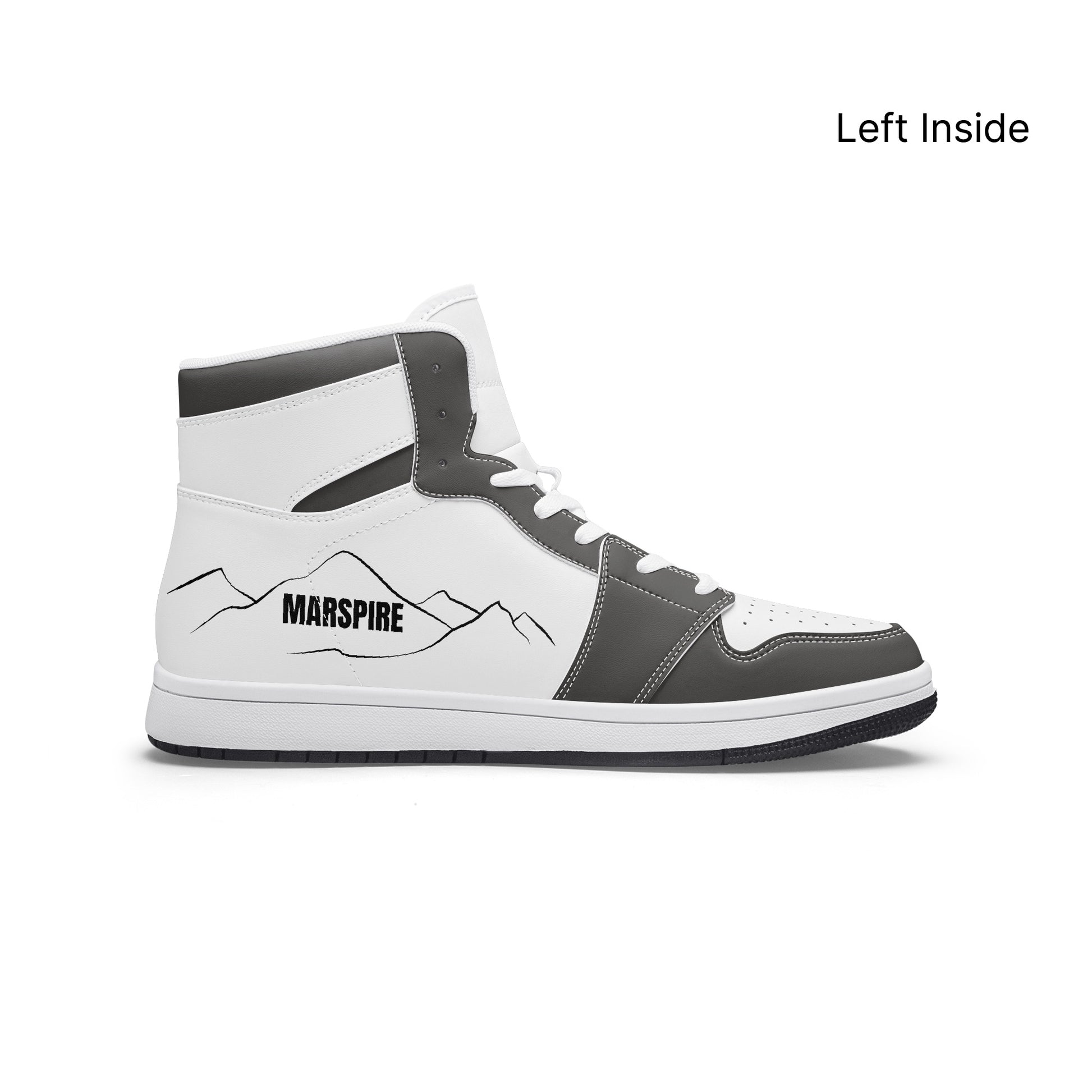 left view of high-top leather sneakers