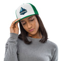 woman wearing trucker baseball caps - white & kelly