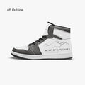 left outside of high-top leather sneakers