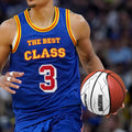 player holding leather basketball with marspire logo