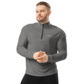 man wearing black heather quarter zip pullover sweatshirt