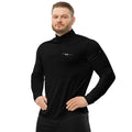 front view of black quarter zip pullover sweatshirt