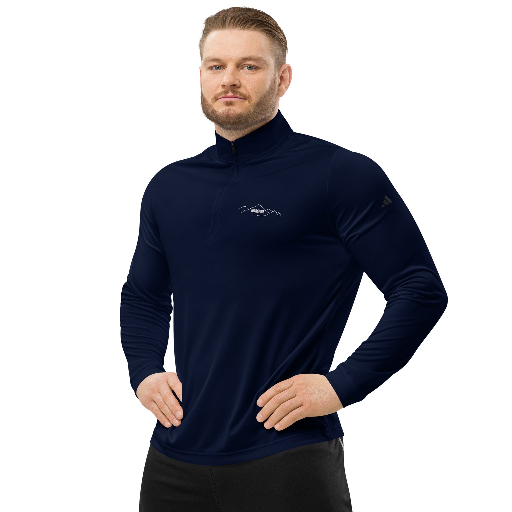 front view of collegiate navy quarter zip pullover sweatshirt