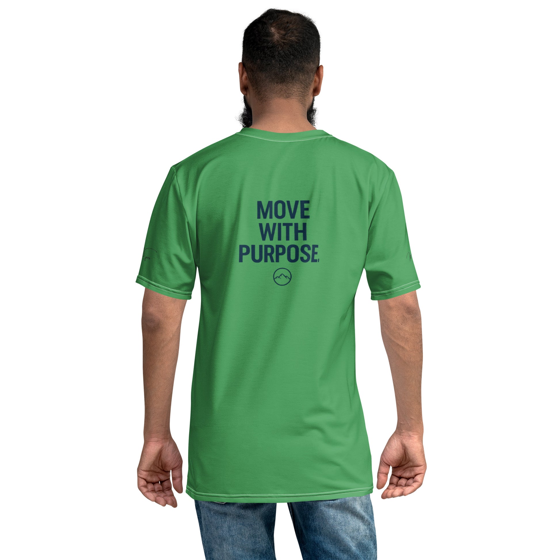 man wearing crewneck T-shirt - back