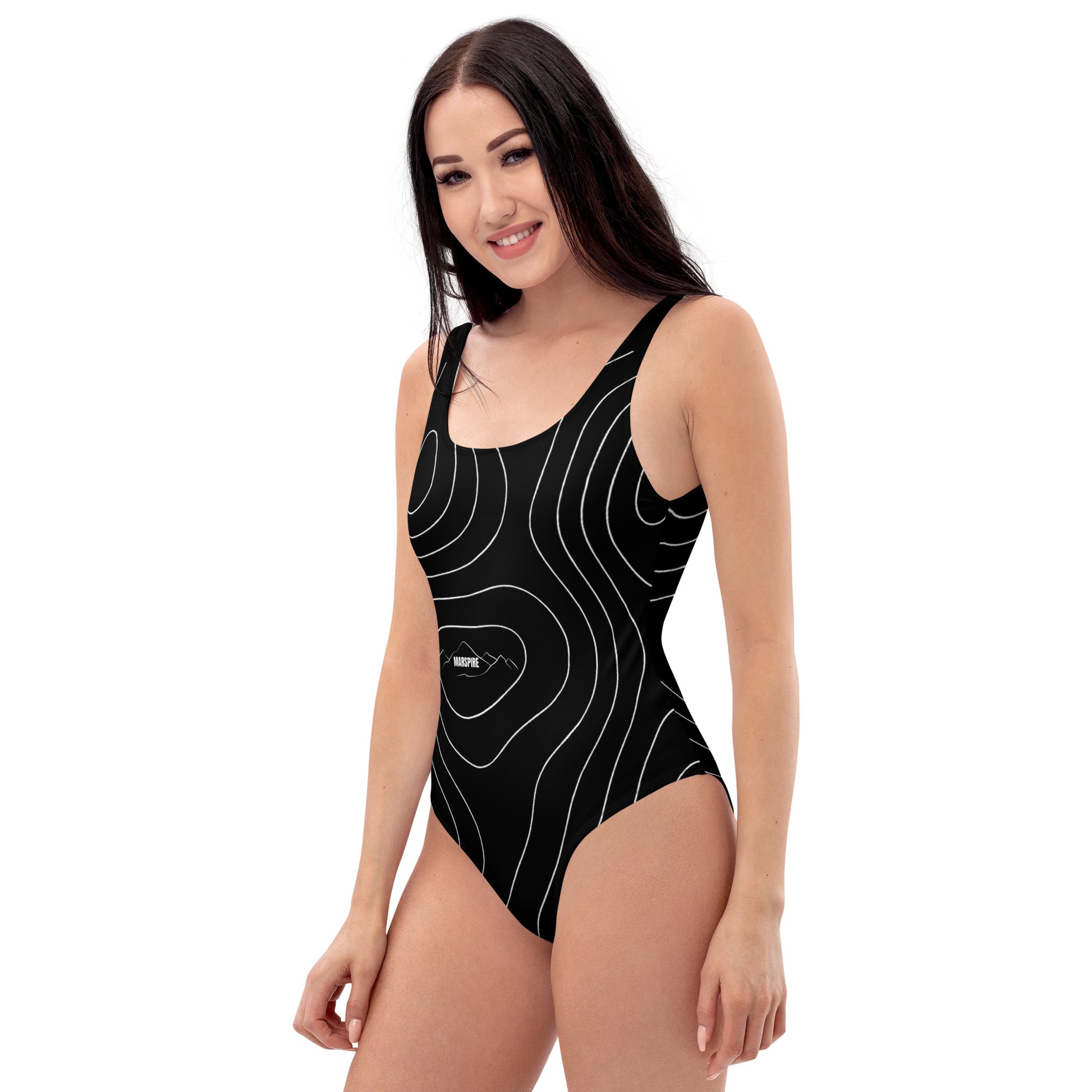 smiling woman wearing black swimsuit