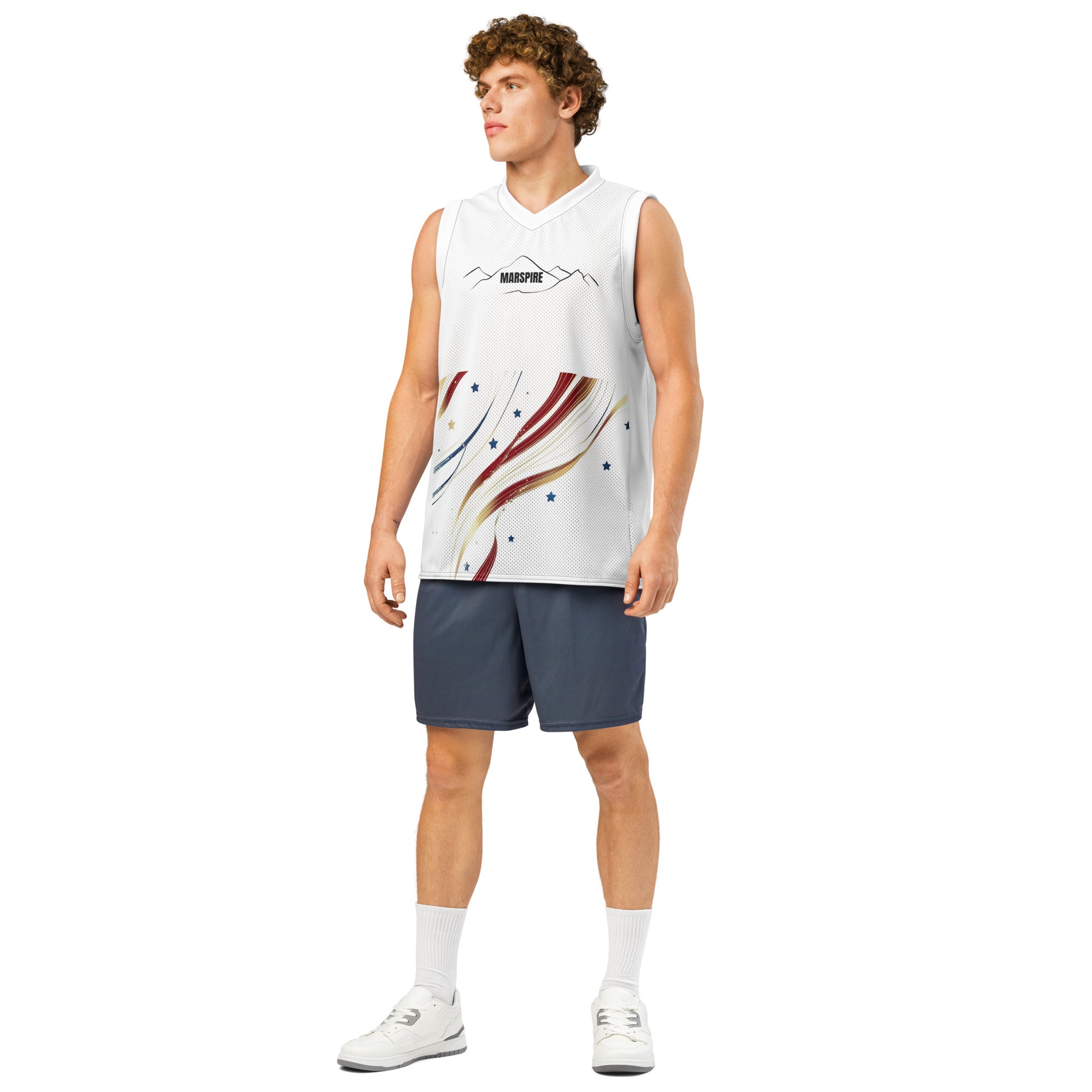 person wearing youth basketball jersey