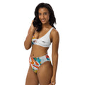 left view of woman wearing retro high-waisted bikini