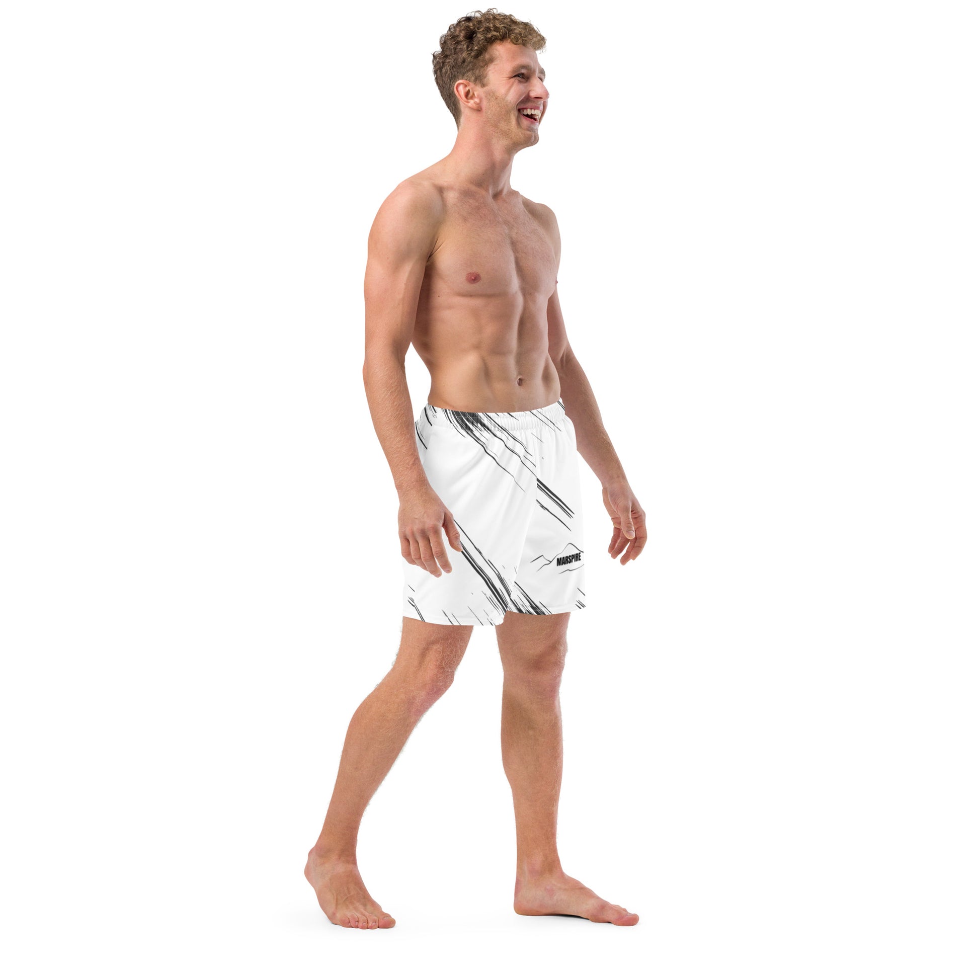 right view of mens short swim trunks