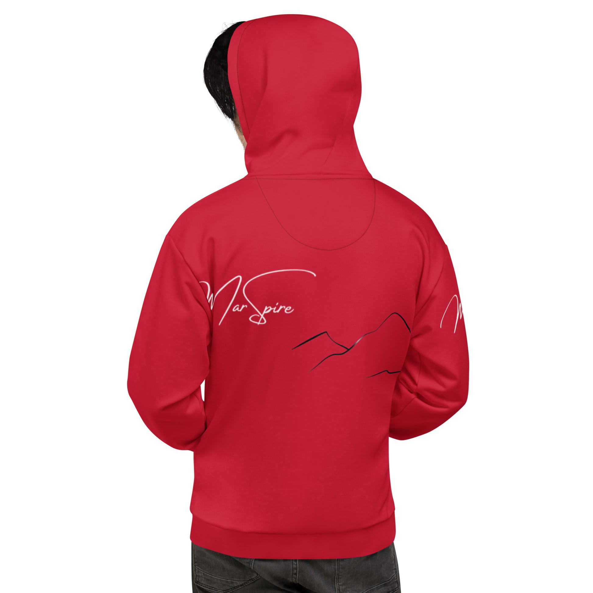 man wearing red popover hoodie - back