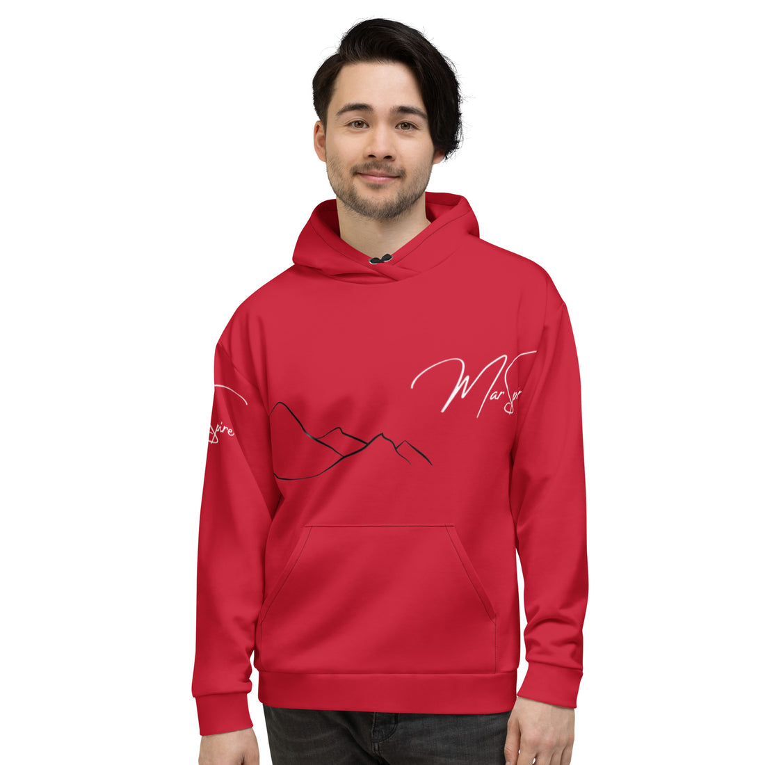 man wearing red popover hoodie - side