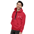 man wearing red popover hoodie