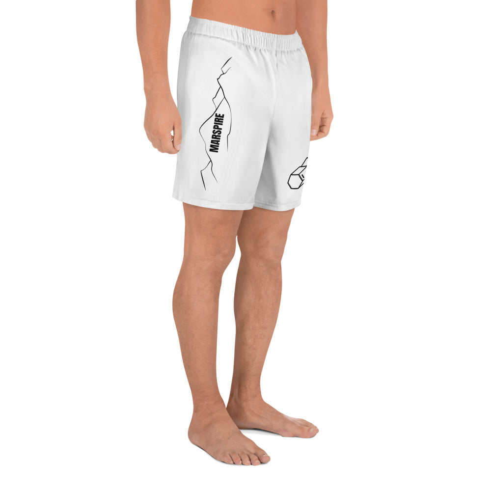 right view of person wearing long athletic shorts