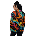 back view of black bomber jacket