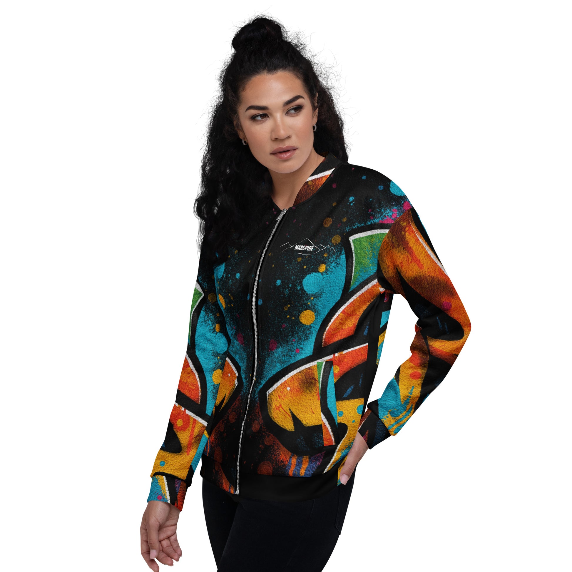 side view of black bomber jacket