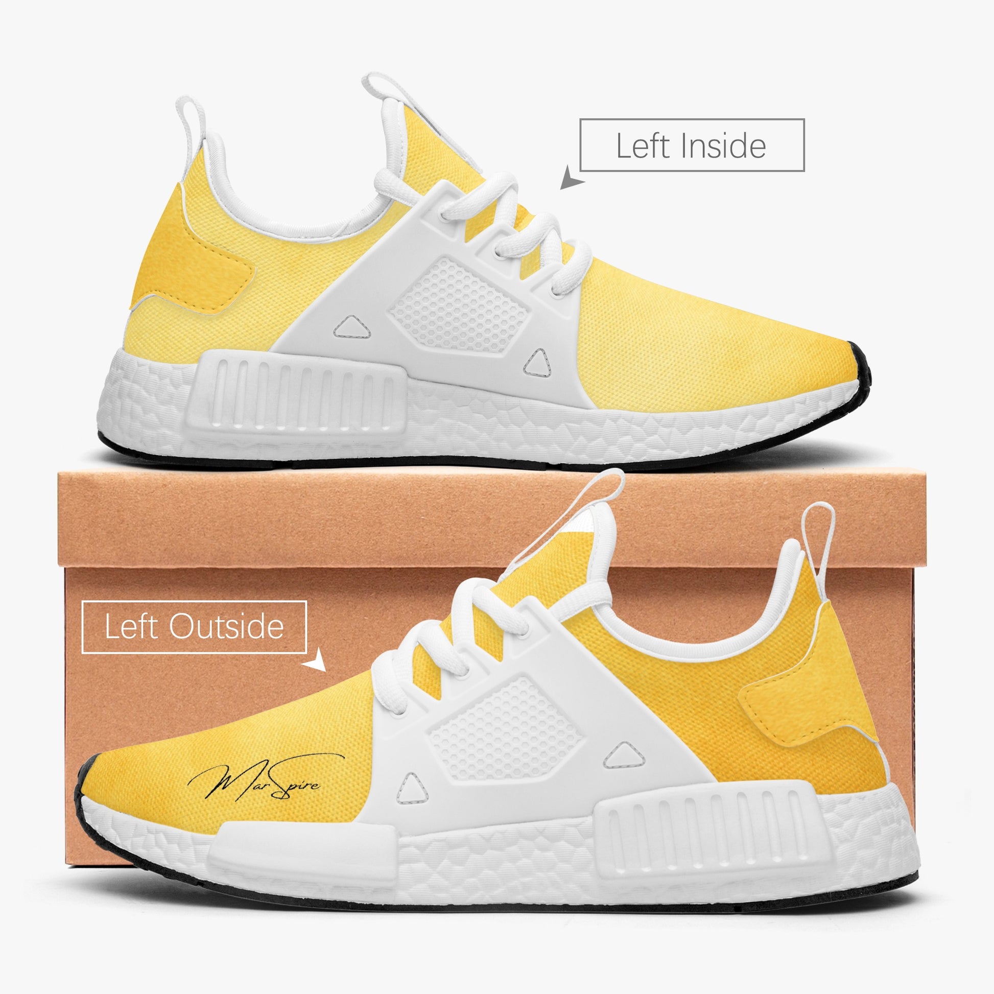 pair of athletic sneakers with shoe box