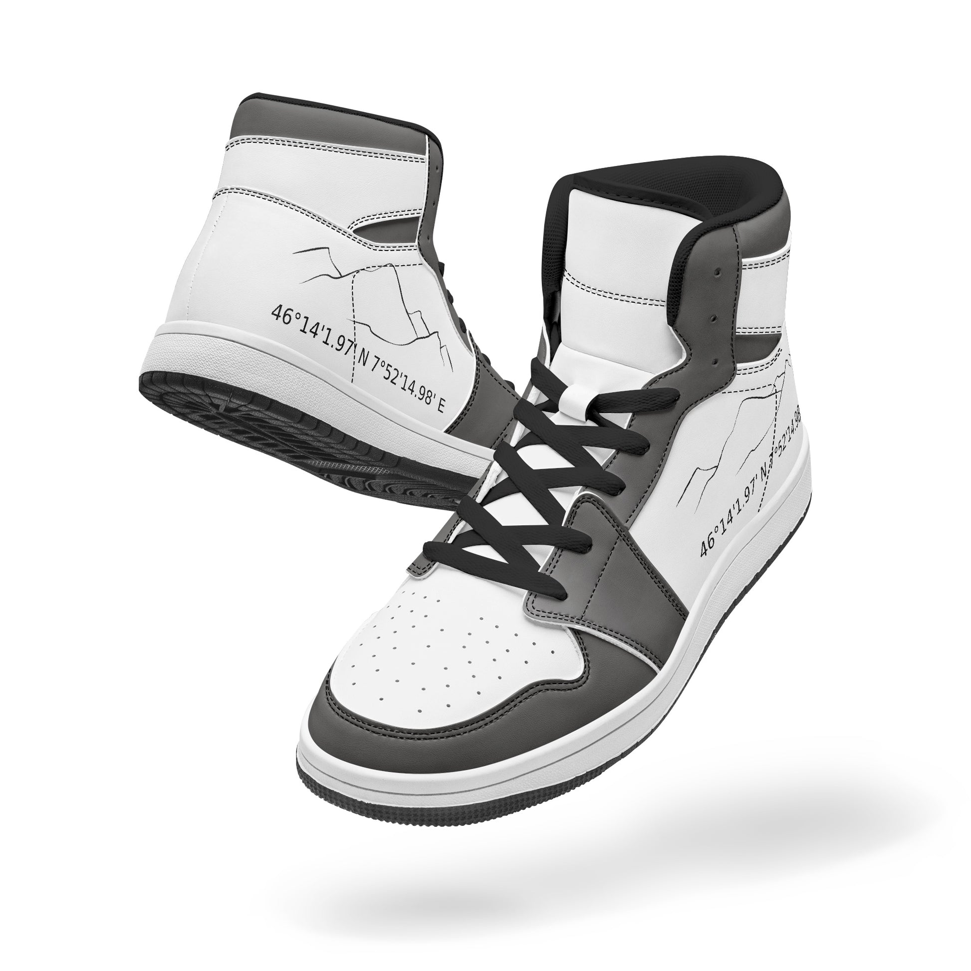 pair of high-top leather sneakers - back & front