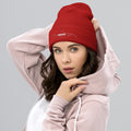 person wearing red beanie hat