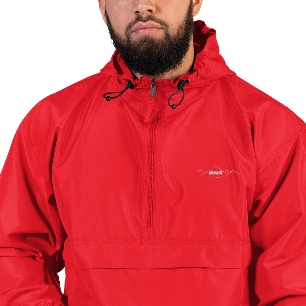closeup of scarlet champion packable jacket