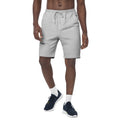 front view of heather grey mens fleece shorts