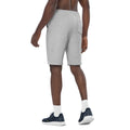 left-side back view of heather grey mens fleece shorts
