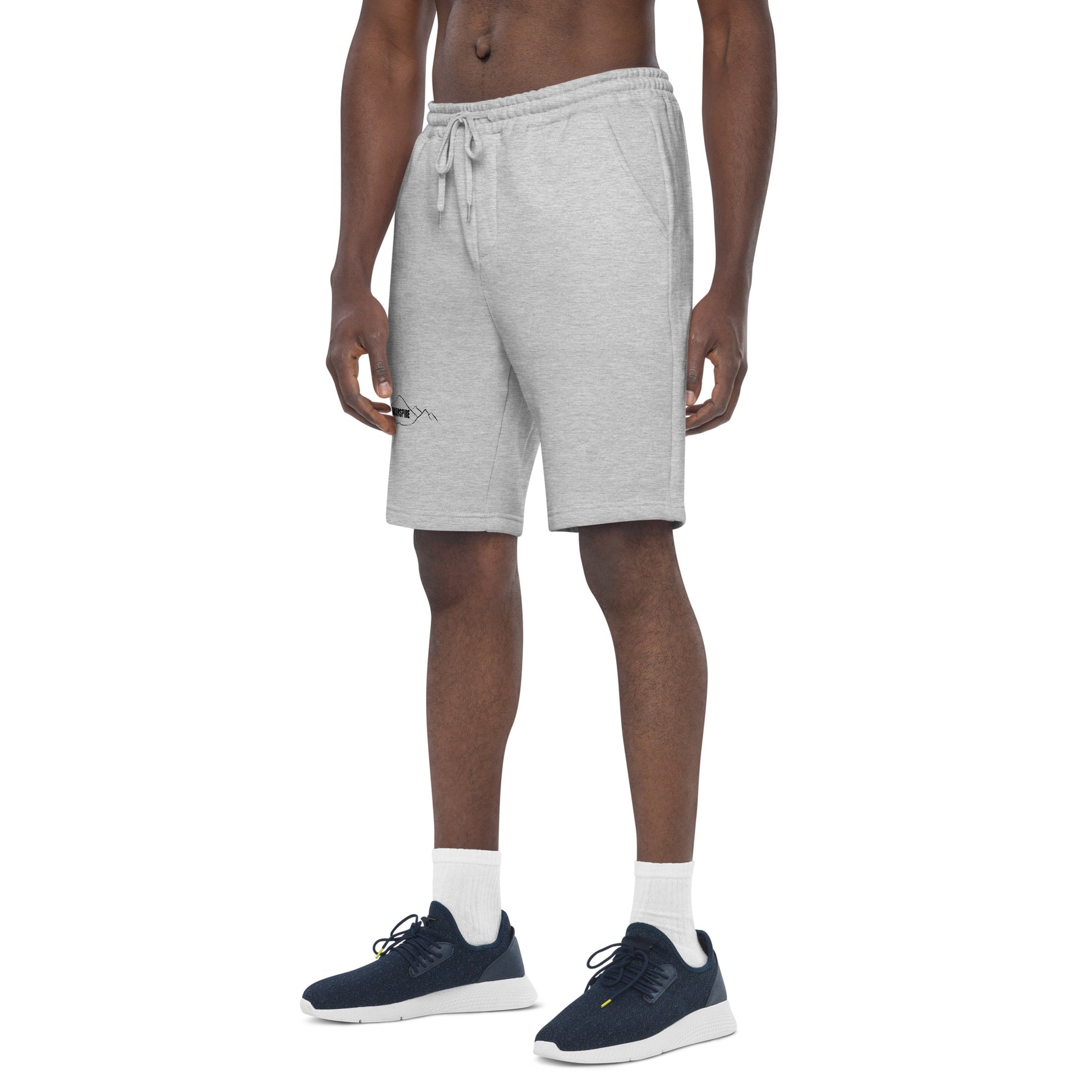 left view of heather grey mens fleece shorts