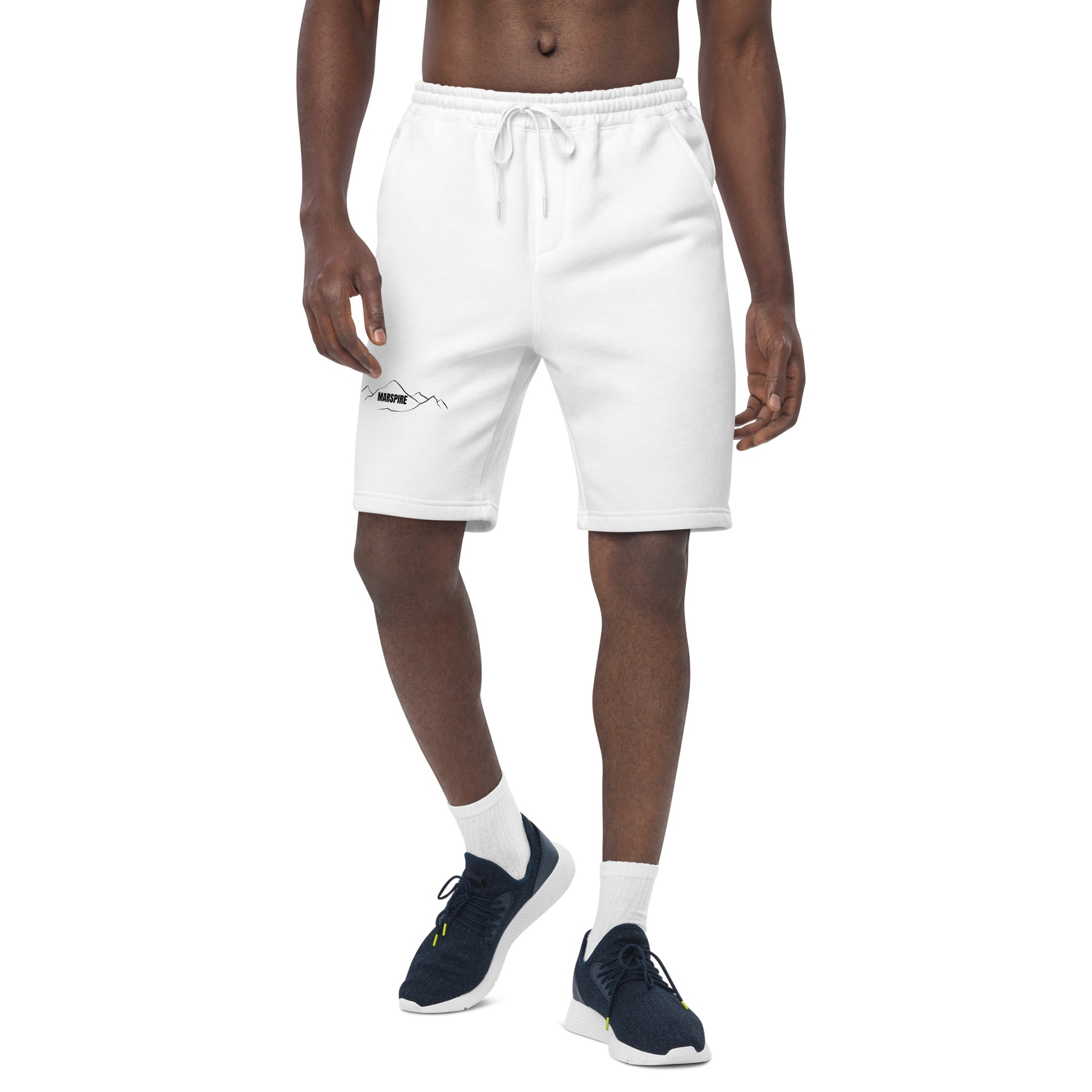 front view of white mens fleece shorts