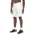 left view of white mens fleece shorts