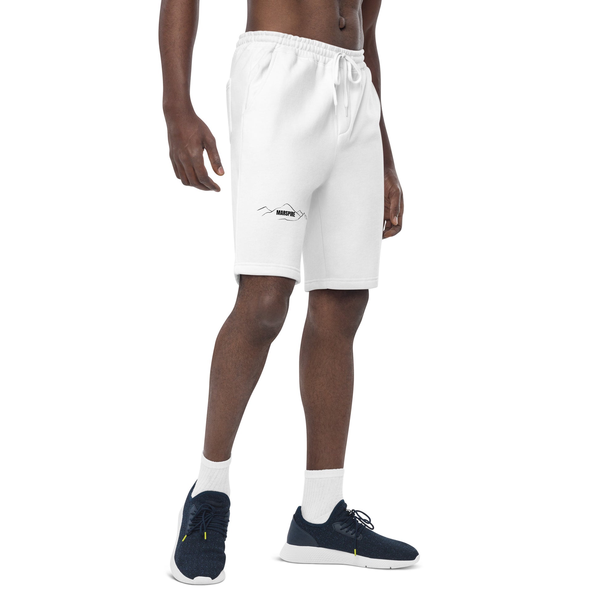 right view of white mens fleece shorts