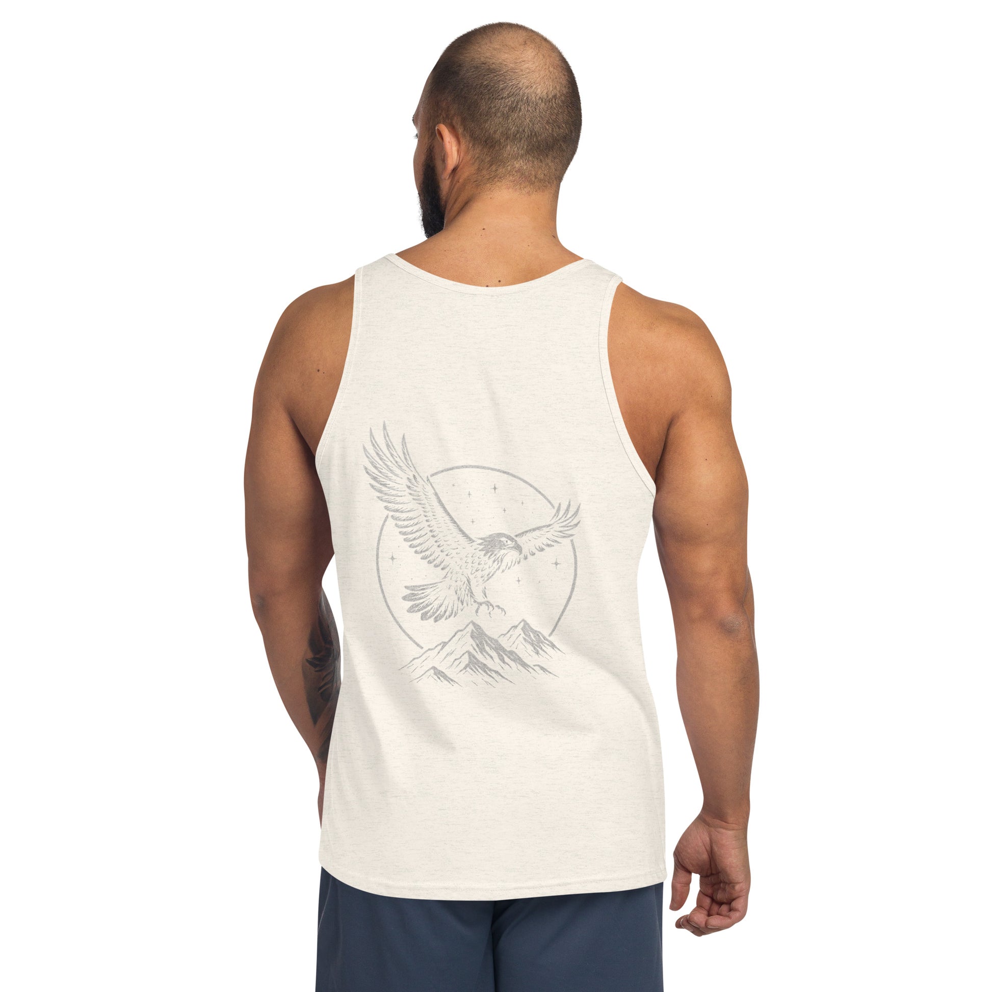 back view of men's tank top - oatmeal