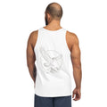 closeup back view of men's tank top - white