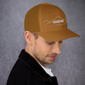 right view of caramel mesh trucker cap