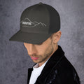 left view of charcoal mesh trucker cap