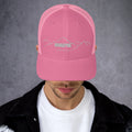 front view of pink mesh trucker cap