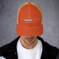 front view of rustic orange & khaki mesh trucker cap