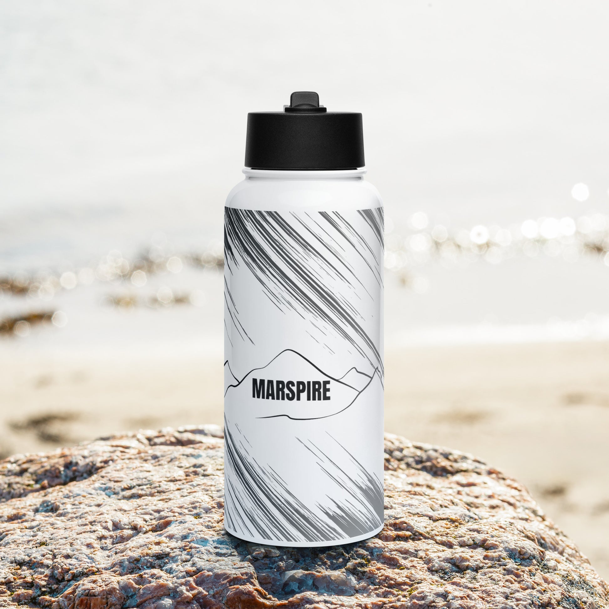 front view of stainless steel water bottle with straw - closed lid