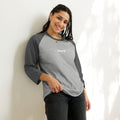 person wearing heather grey & heather charcoal raglan tee shirts