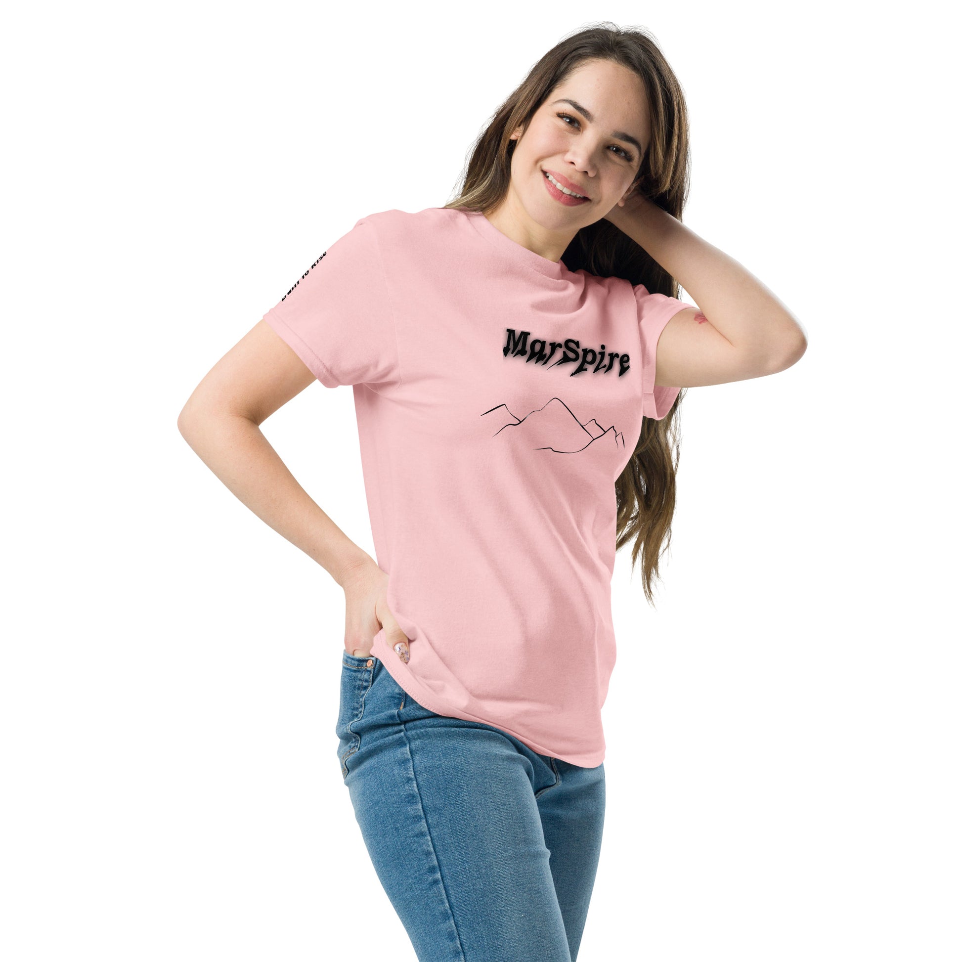 woman wearing light pink classic tee