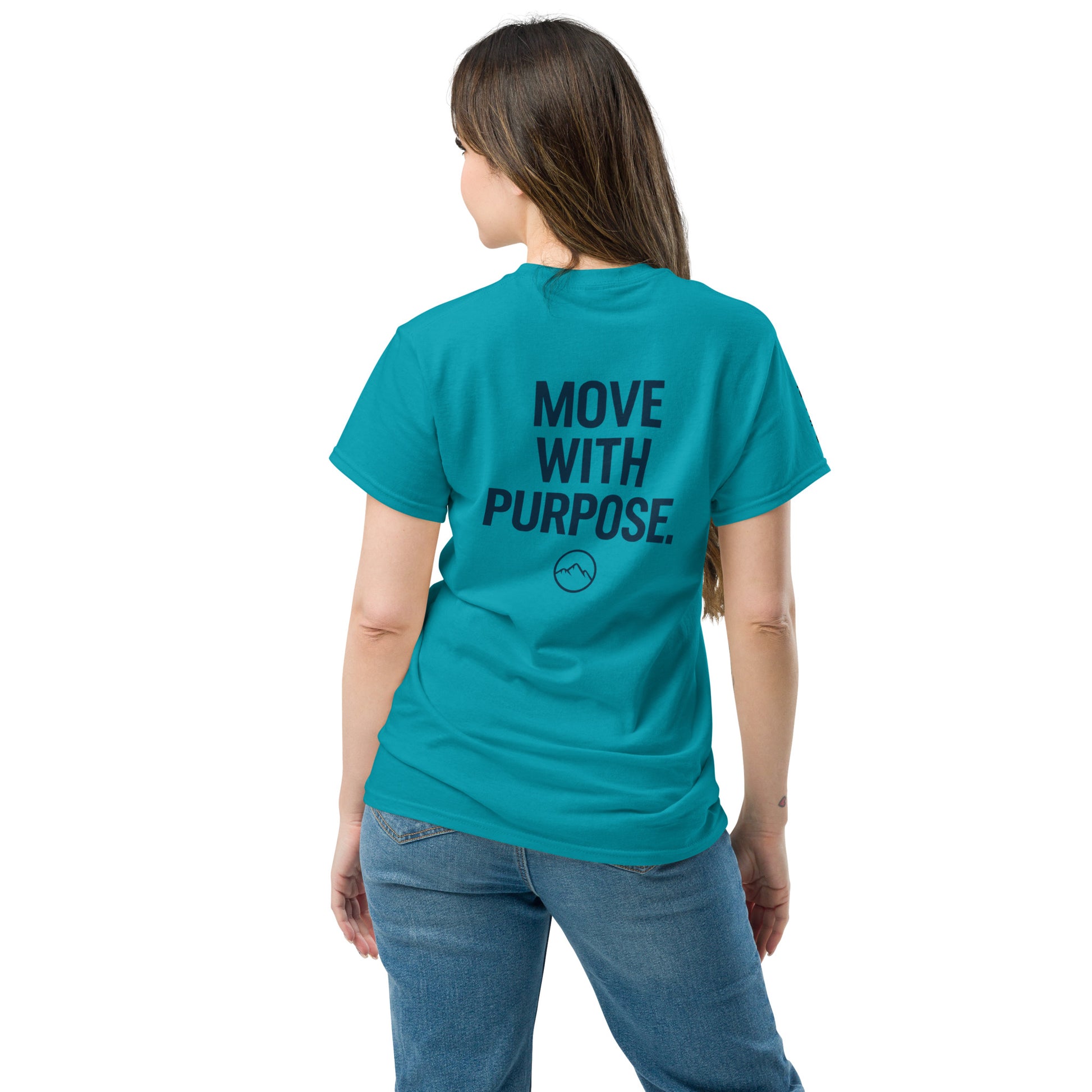 back view of tropical blue classic tee