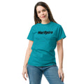 front view of tropical blue classic tee