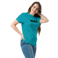 woman wearing tropical blue classic tee