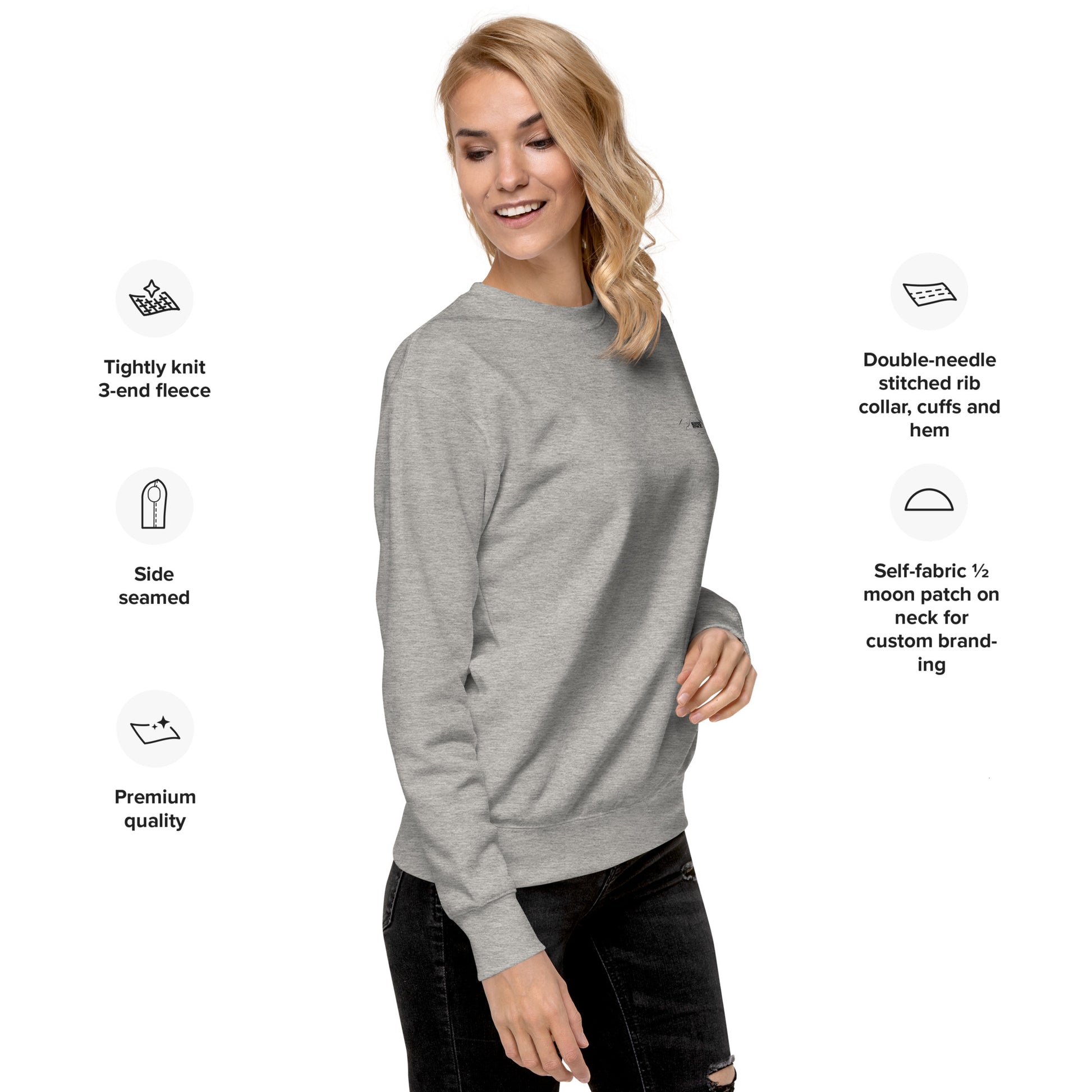 right view of carbon grey long sleeve sweatshirt