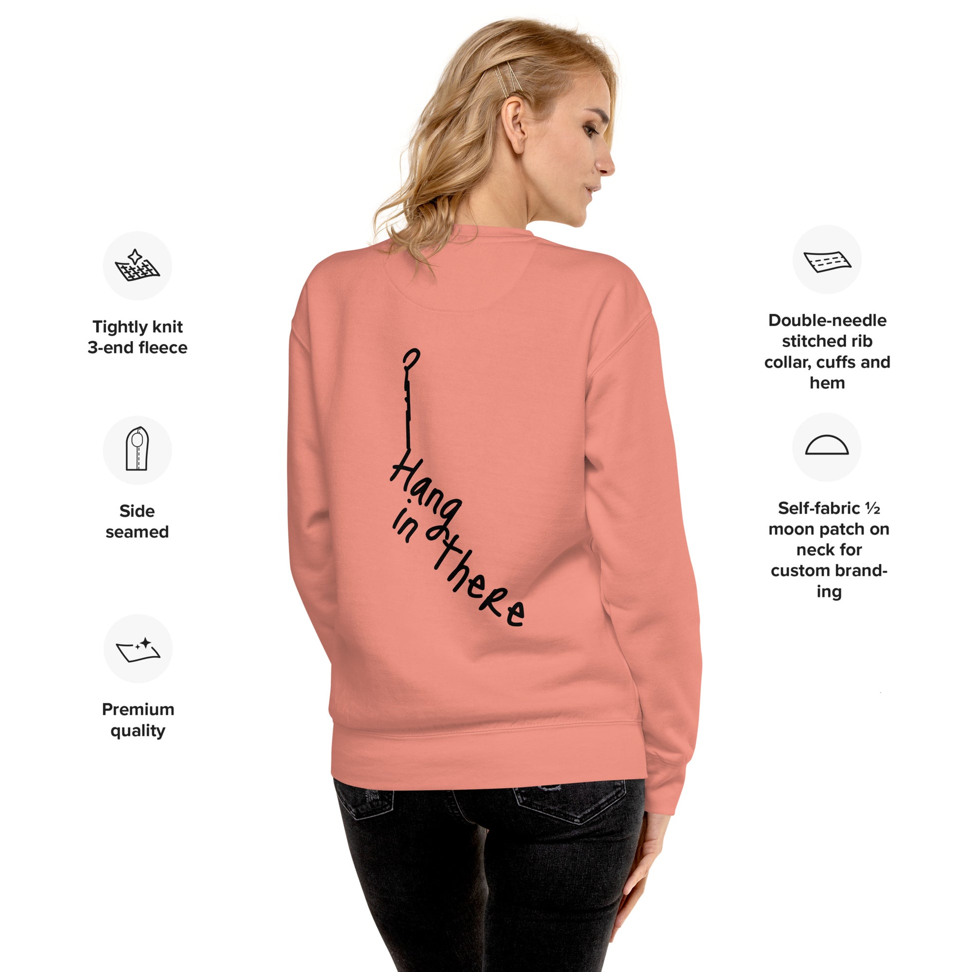 back view of dusty rose long sleeve sweatshirt