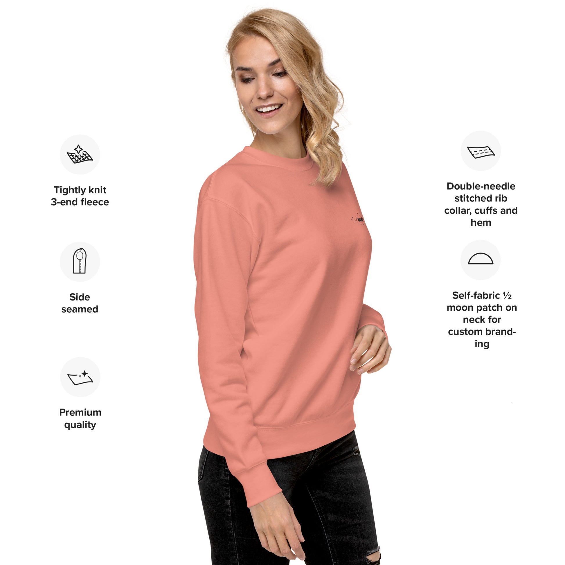 right view of dusty rose long sleeve sweatshirt