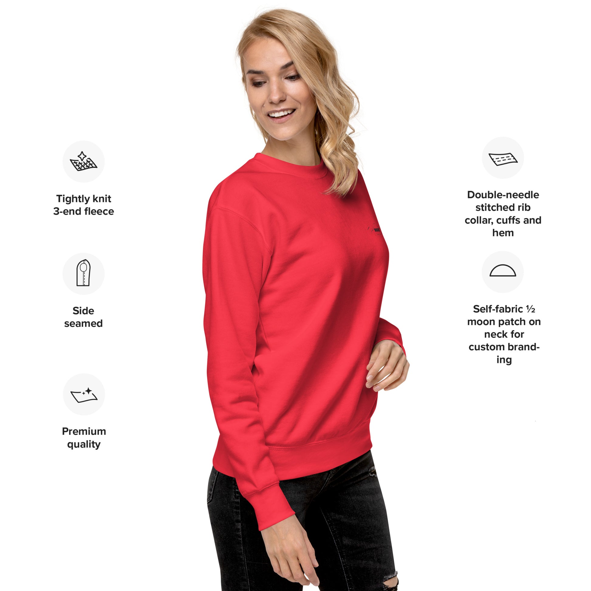right view of team red long sleeve sweatshirt