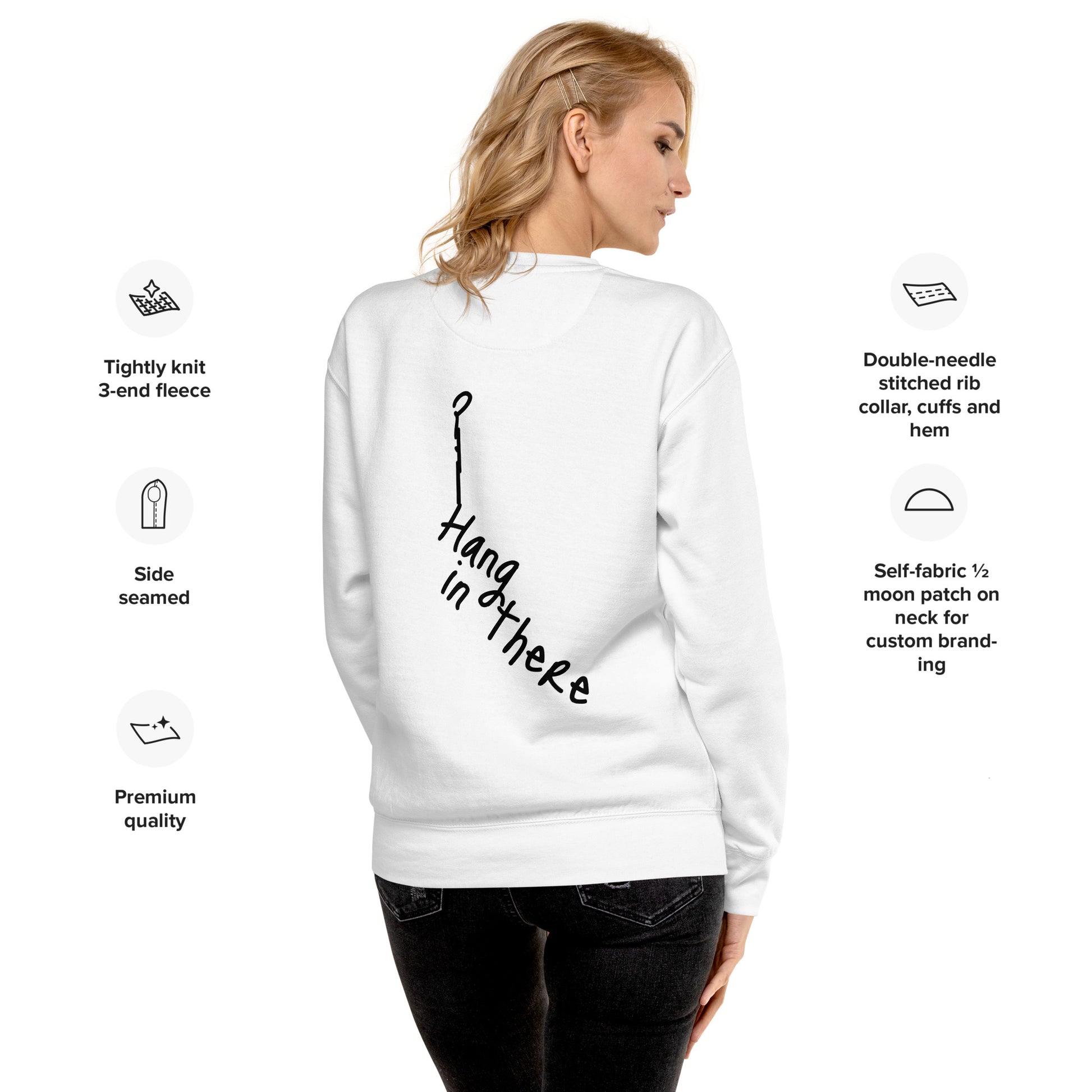 back view of white long sleeve sweatshirt