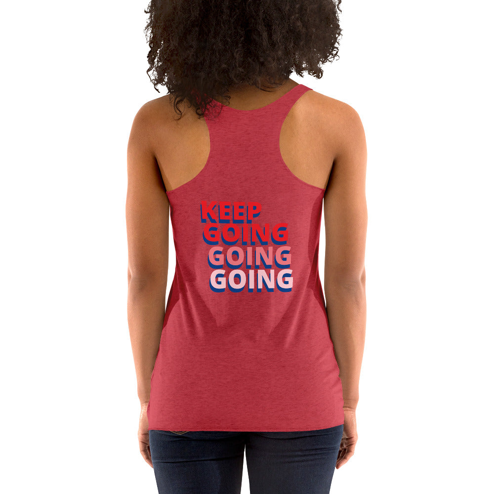 back view of vintage red women's racerback tank tops
