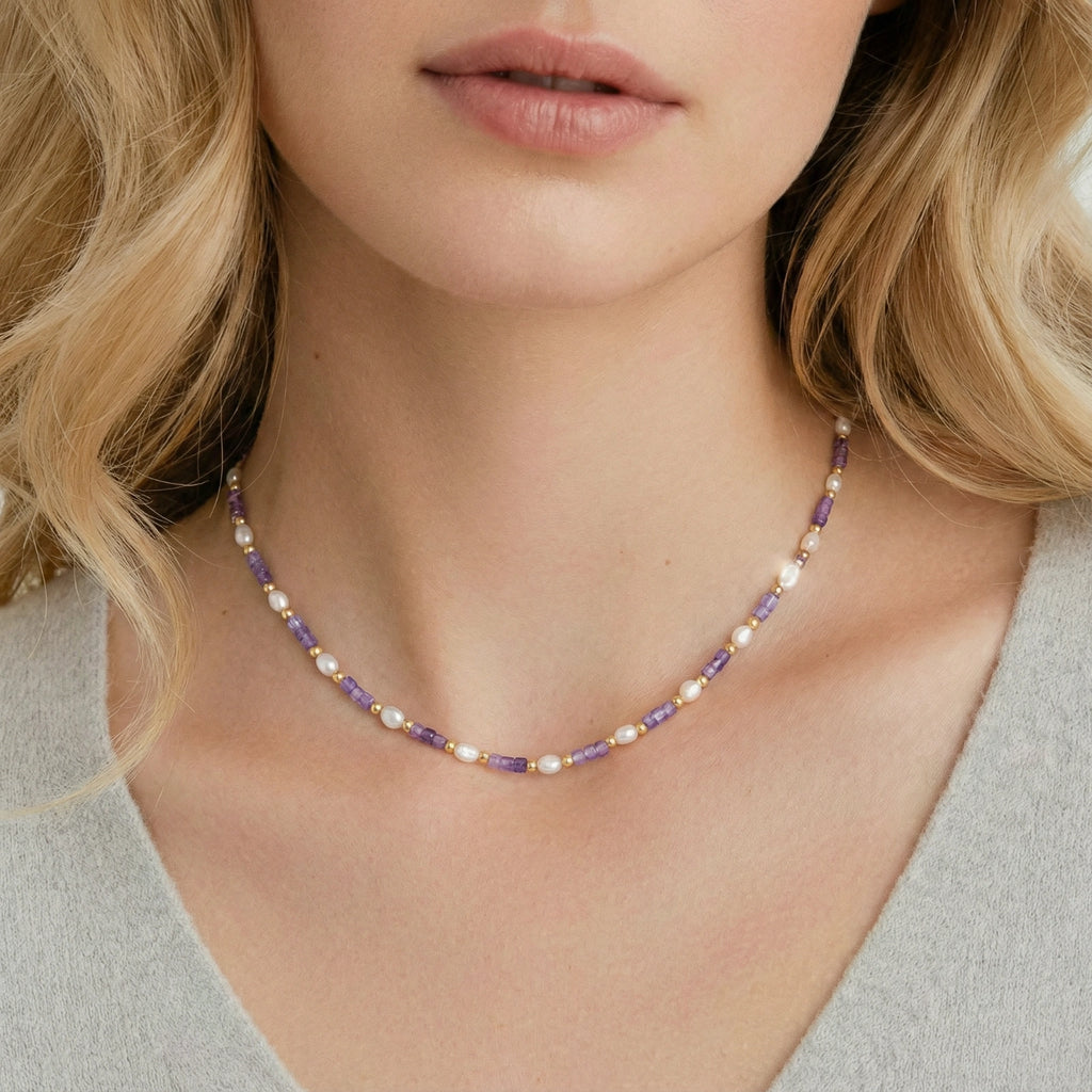Amethyst-Perlen-Harmonie-Halskette
