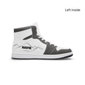 left view of high-top leather sneakers