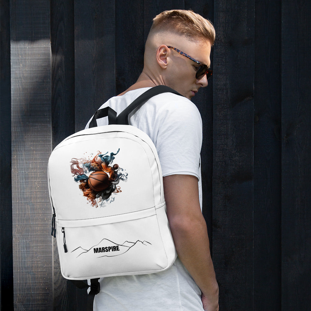 man carrying white commuter backpack in hand