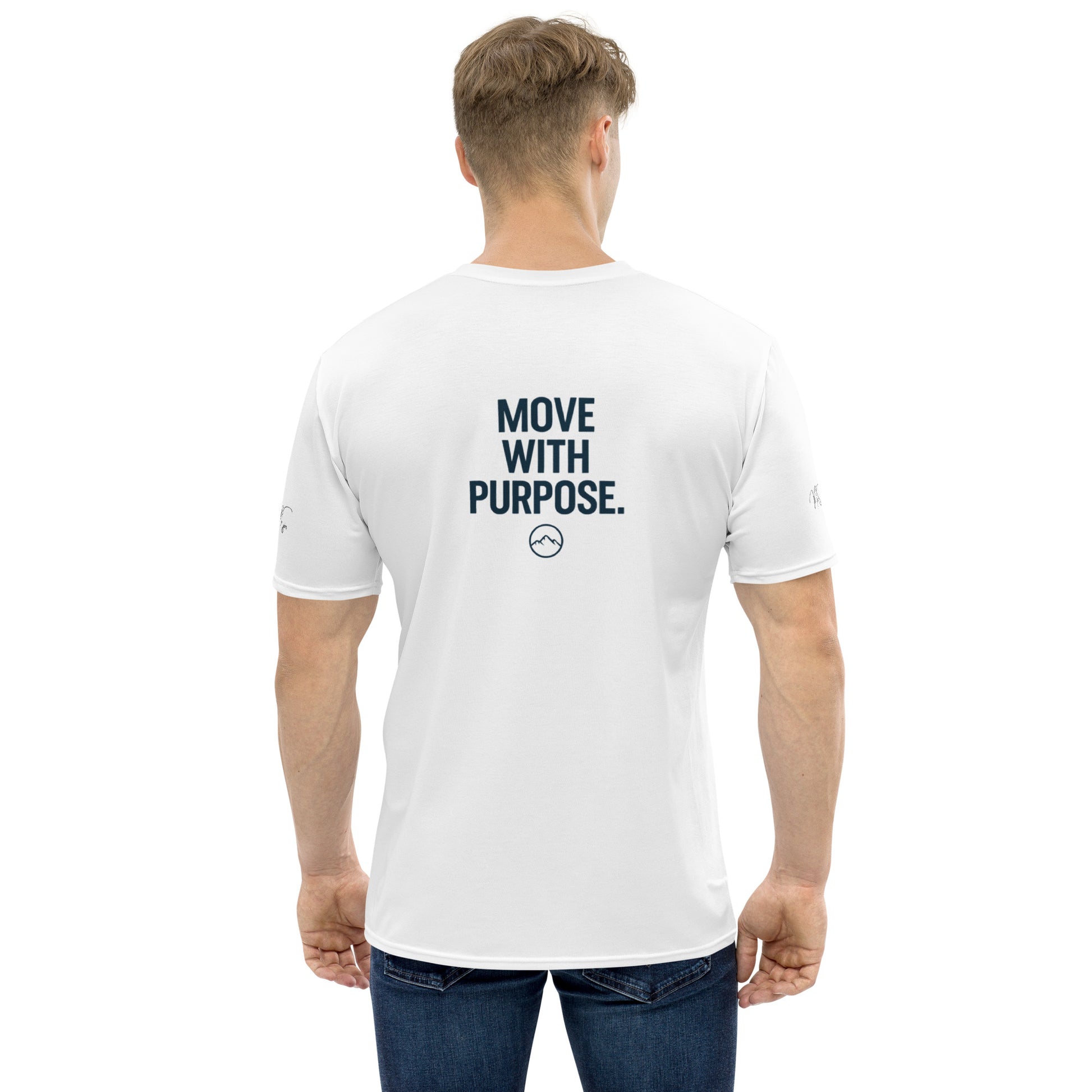man wearing short sleeve t-shirt - back
